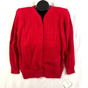 Vintage Club Classic Red‎ Angora Blend Cable Knit Cardigan Small NWT